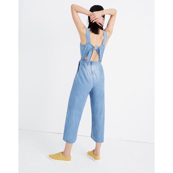 Madewell Denim Apron Bow-Back Jumpsuit size US0 - Picture 2 of 9
